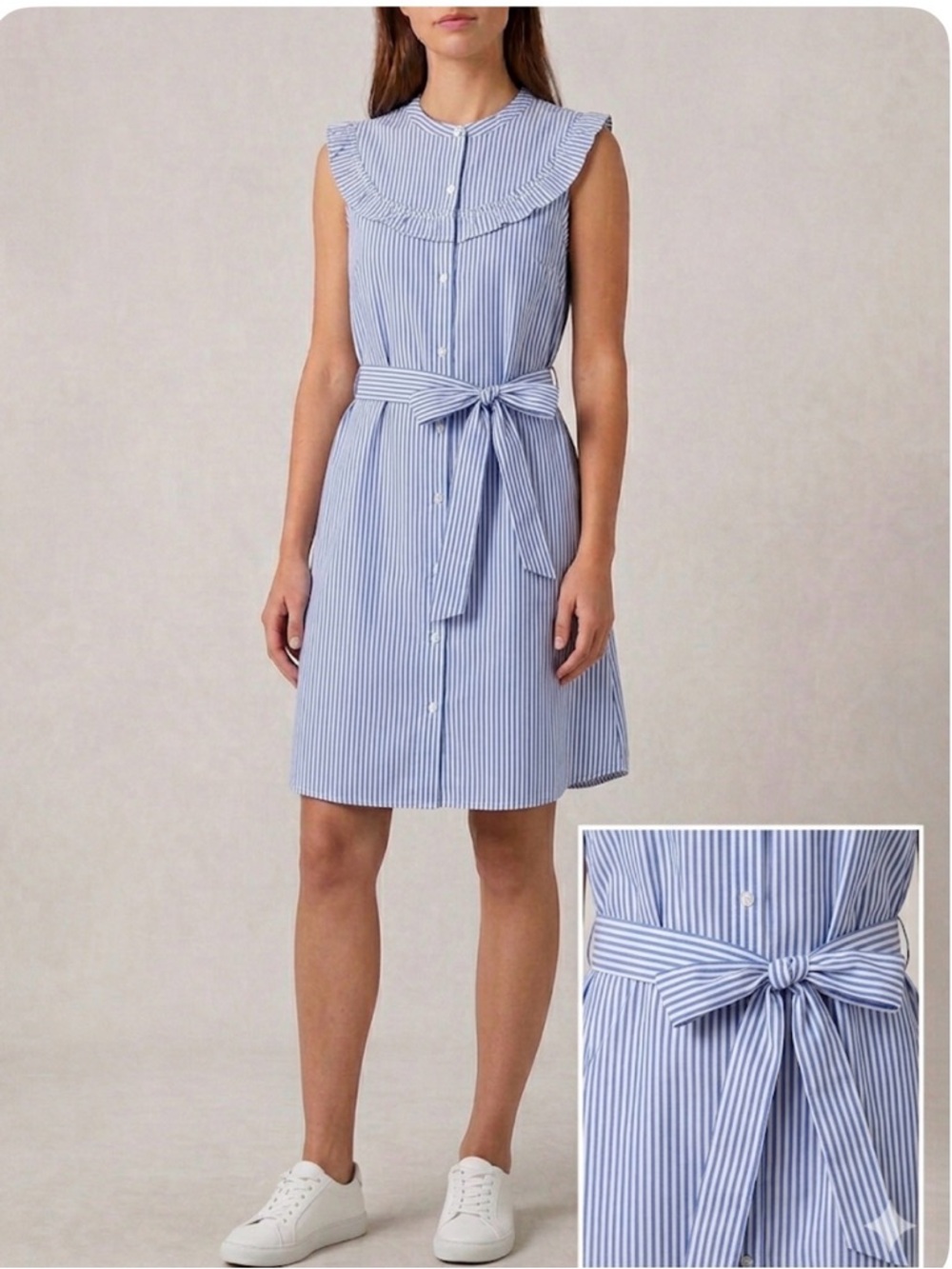 Old Navy Blue & White Striped Tie-Waist Midi Dress